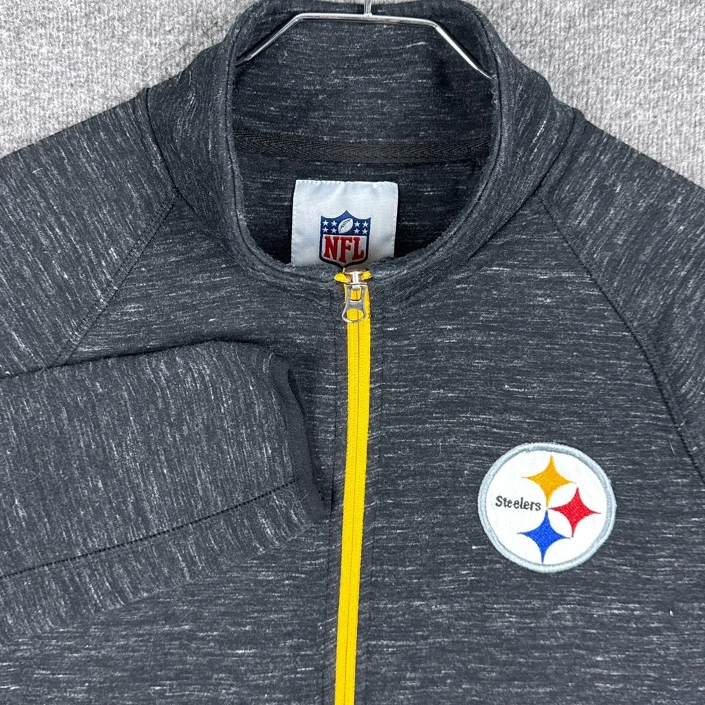 NFL Pittsburgh Steelers Jacket‎ Mens Medium Gray Heather Full Zip Pockets Fleece